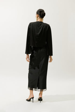 Satin Wide Sleeve Blouse Black