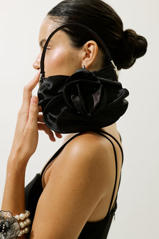 Floral Satin Mini Bag Black