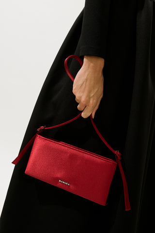 Mini Satin Baguette Bag Burgundy
