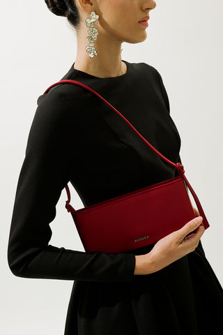 Mini Satin Baguette Bag Burgundy