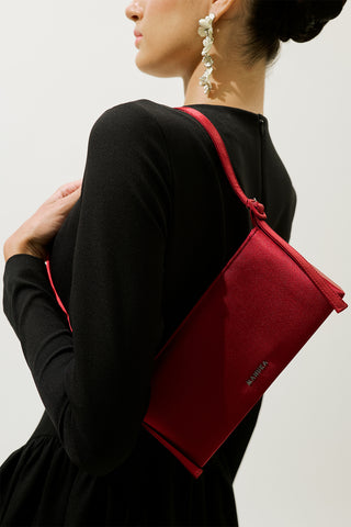 Mini Satin Baguette Bag Burgundy