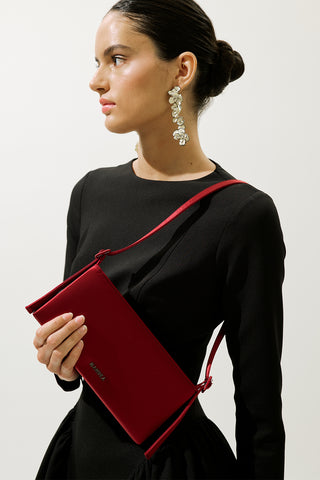 Mini Satin Baguette Bag Burgundy