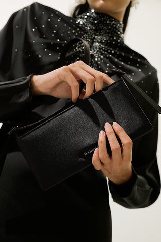 Mini Satin Baguette Bag Black