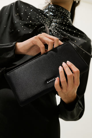 Mini Satin Baguette Bag Black