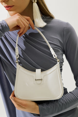 Patent Buckle Shoulder Bag Ecru