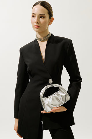 Metallic Finish Clutch Silver