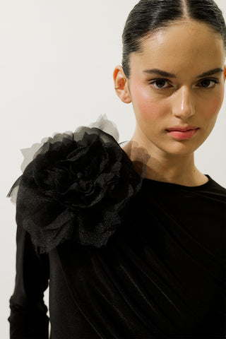 Luna Floral Brooch Black