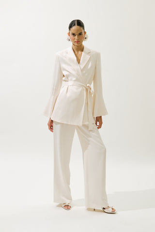 Satin Belted Evening Blazer Vanilla
