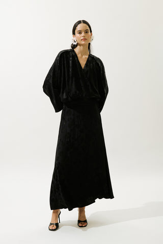 Jakarlı Saten Kimono Siyah