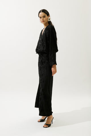 Jakarlı Saten Kimono Siyah