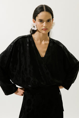 Jacquard Satin Kimono Black