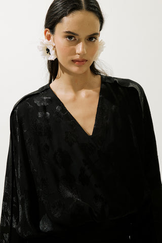 Jakarlı Saten Kimono Siyah