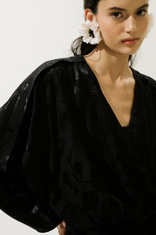 Jakarlı Saten Kimono Siyah