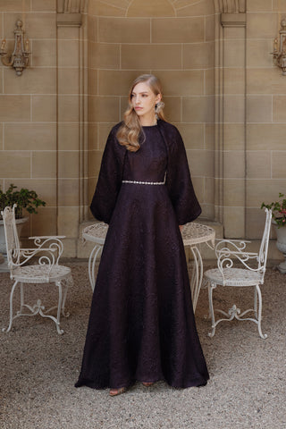 Jacquard Organza Evening Dress Purple