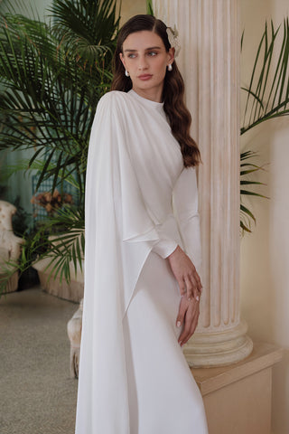 Lana Cape Abiye Elbise Ekru