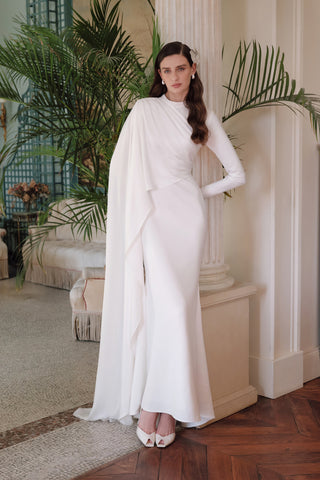 Lana Cape Evening Dress Ecru