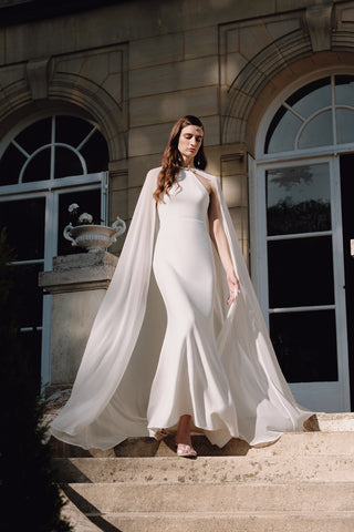 Frances Cape Evening Dress Ecru