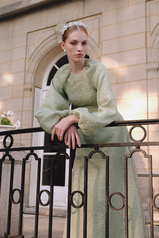 Jacquard Organza Evening Dress Mint