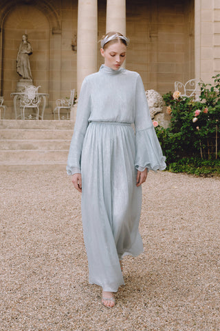 Flared Sleeve Ruffle Dress Blue