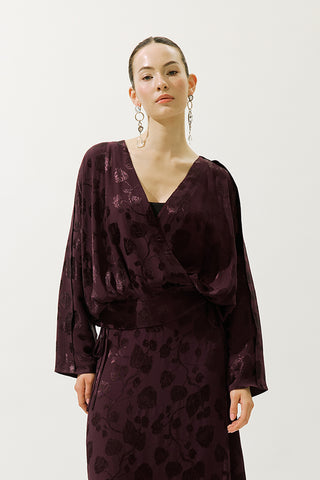 Jakarlı Saten Kimono Bordo