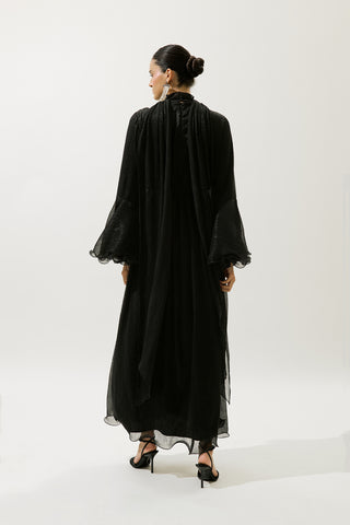 Flared Sleeve Ruffle Dress Black