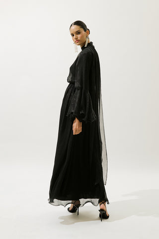 Flared Sleeve Ruffle Dress Black