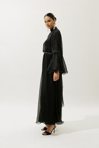 Flared Sleeve Ruffle Dress Black