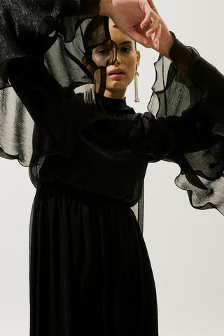 Flared Sleeve Ruffle Dress Black