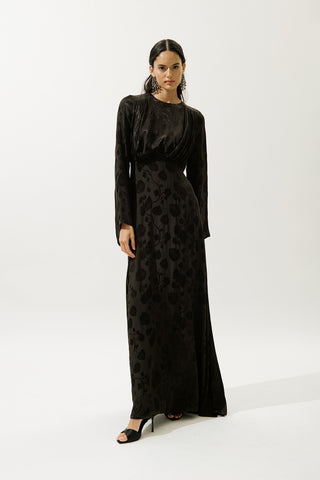 Jacquard Satin Evening Dress Brown