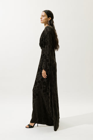 Jacquard Satin Evening Dress Brown