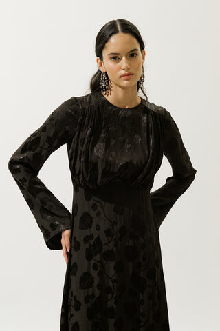 Jacquard Satin Evening Dress Brown