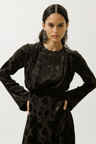 Jacquard Satin Evening Dress Brown