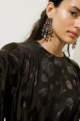 Jacquard Satin Evening Dress Brown