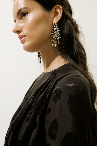 Jacquard Satin Evening Dress Brown