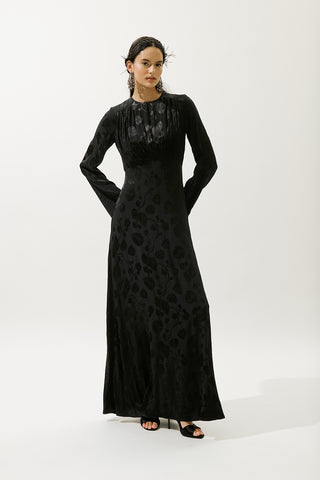 Jacquard Satin Evening Dress Black