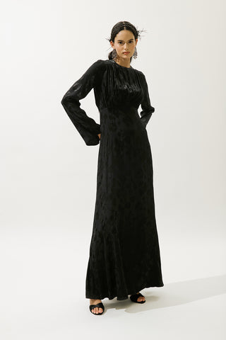 Jacquard Satin Evening Dress Black