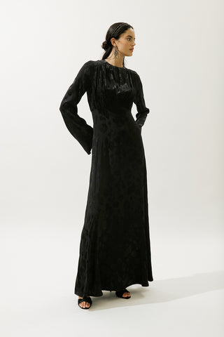 Jacquard Satin Evening Dress Black