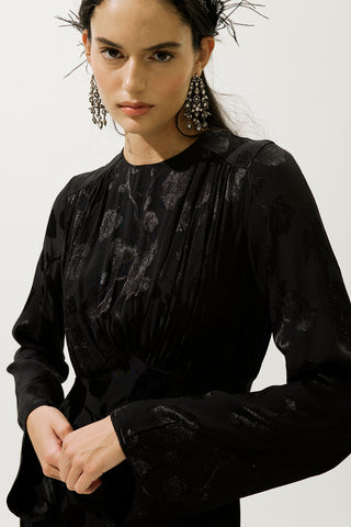 Jacquard Satin Evening Dress Black