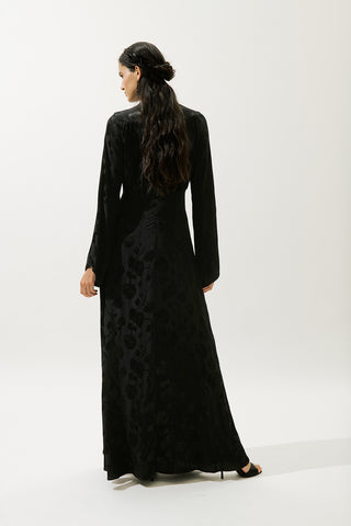 Jacquard Satin Evening Dress Black