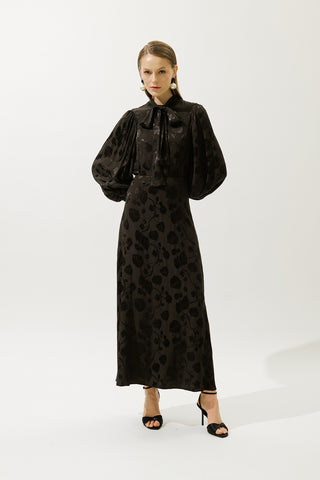 Jacquard Satin Skirt Brown