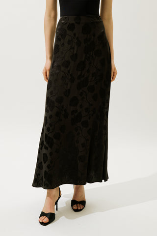 Jacquard Satin Skirt Brown
