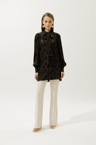 Jacquard Satin Shirt Brown