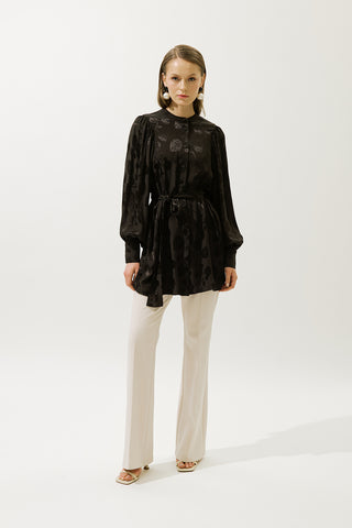 Jacquard Satin Shirt Brown