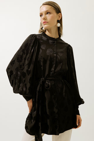 Jacquard Satin Shirt Brown