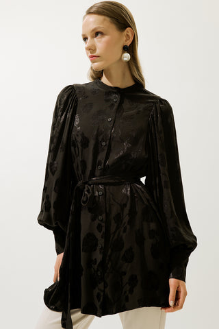 Jacquard Satin Shirt Brown