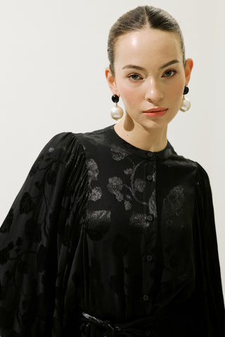 Jacquard Satin Shirt Black