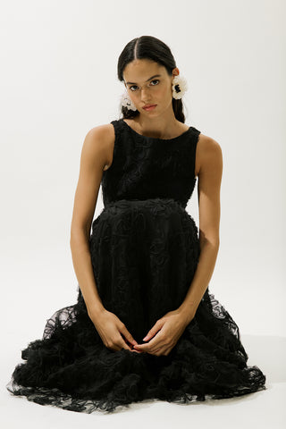 Voluminous Floral Dress Black