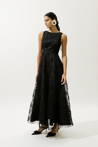 Voluminous Floral Dress Black