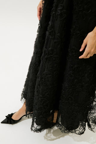 Hacimli Çiçekli Elbise Siyah