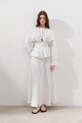 Crossover Tie Linen Blouse Ecru